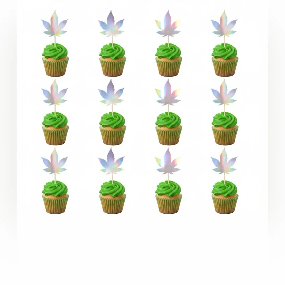 Marijuana Weed Leaf Festive Cupcake Toppers for Parties